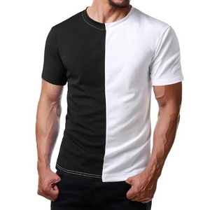 Wholesale Half White Half Black Cotton Shirt Mens Two Tone Block Men Vintage Printed T-shirts