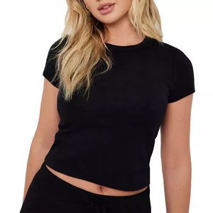 Wholesale Screen Print Sexy Cropped Top T Shirt Soft Slim fit black crop tee