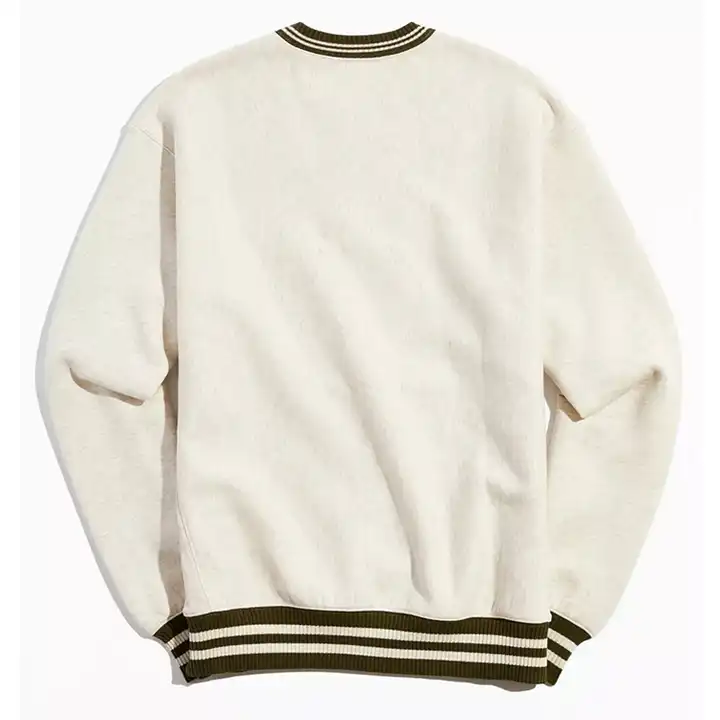 unisex varsity sweatshirt striped ribbed collar crewneck pullover custom high quality cotton oversized mens crewneck sweater