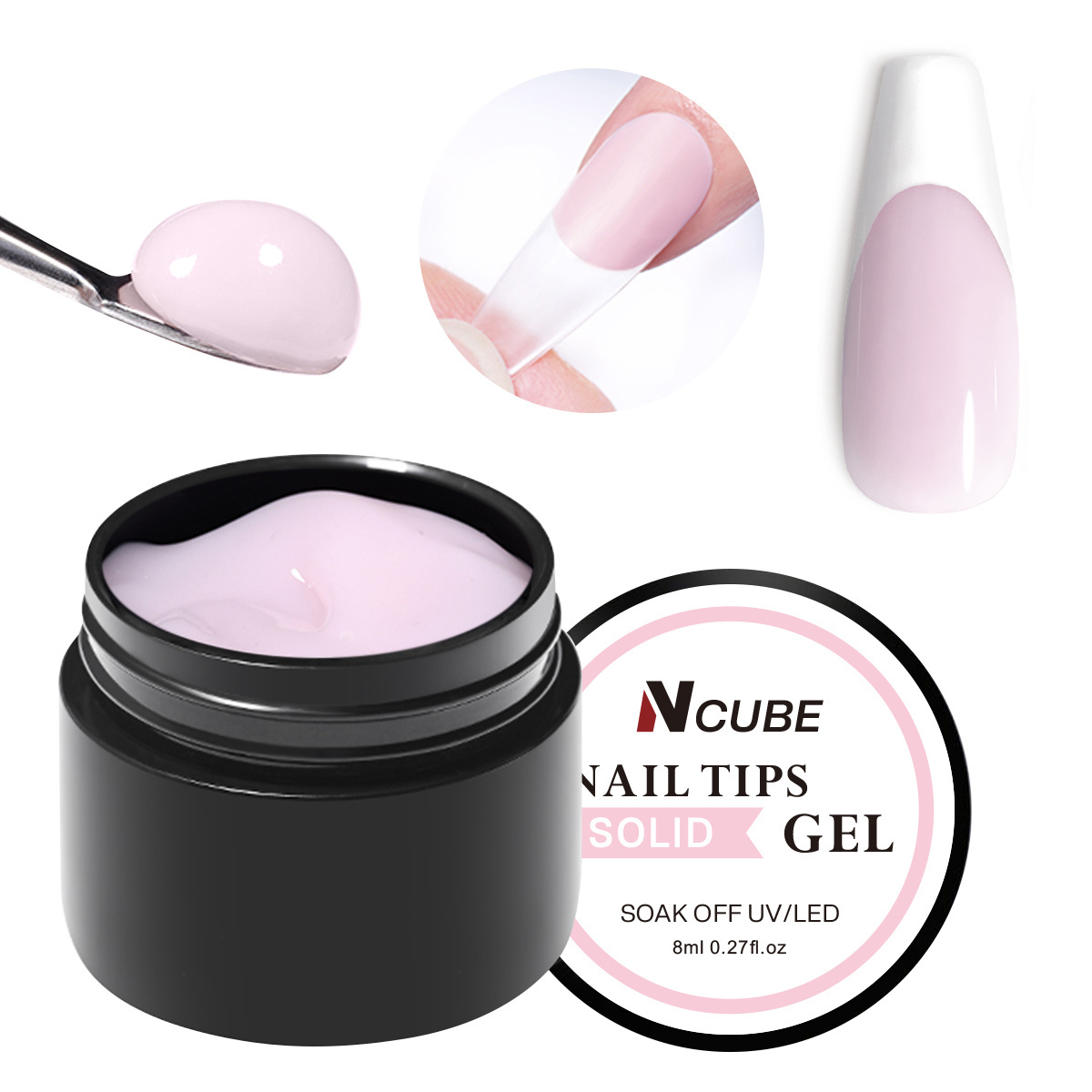 Ncube Professional Strong Sticky Solid Hard UV Nail gel Glue Solid Nail Tip gel Bulk for Press on Nails