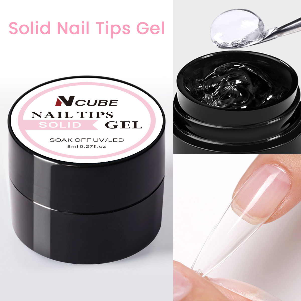 Ncube Professional Strong Sticky Solid Hard UV Nail gel Glue Solid Nail Tip gel Bulk for Press on Nails