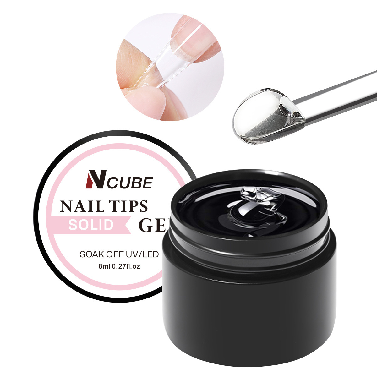 Ncube Professional Strong Sticky Solid Hard UV Nail gel Glue Solid Nail Tip gel Bulk for Press on Nails