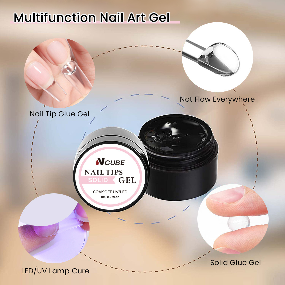 Ncube 5 Colors 15ml Solid Nail Polish Glue for Press On Nail Tips Gel Polish Private Label Gel