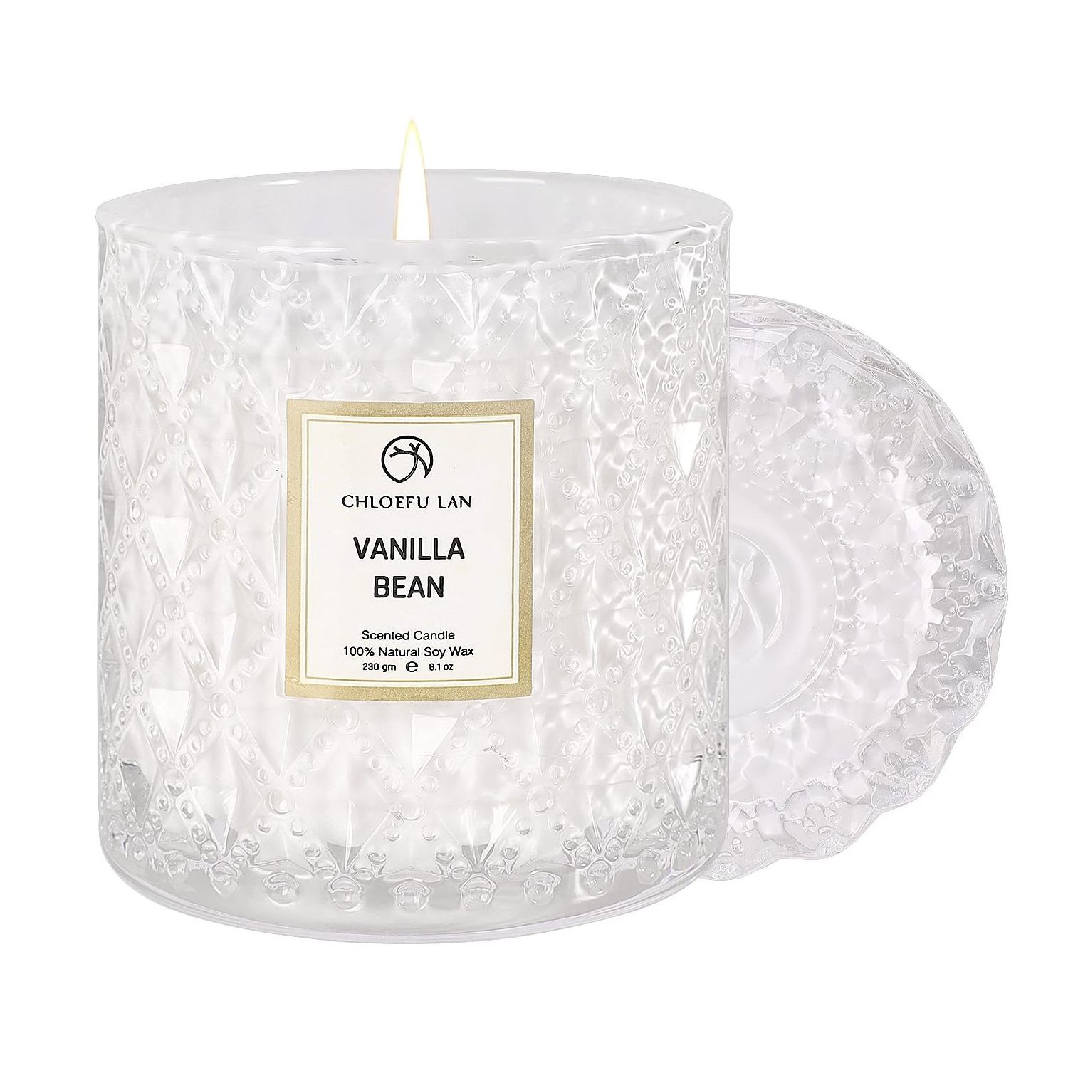 WANHUA luxury brand custom glass easy wholesale organic crystal gemstone 100% natural soy wax lavender vanilla scent candles