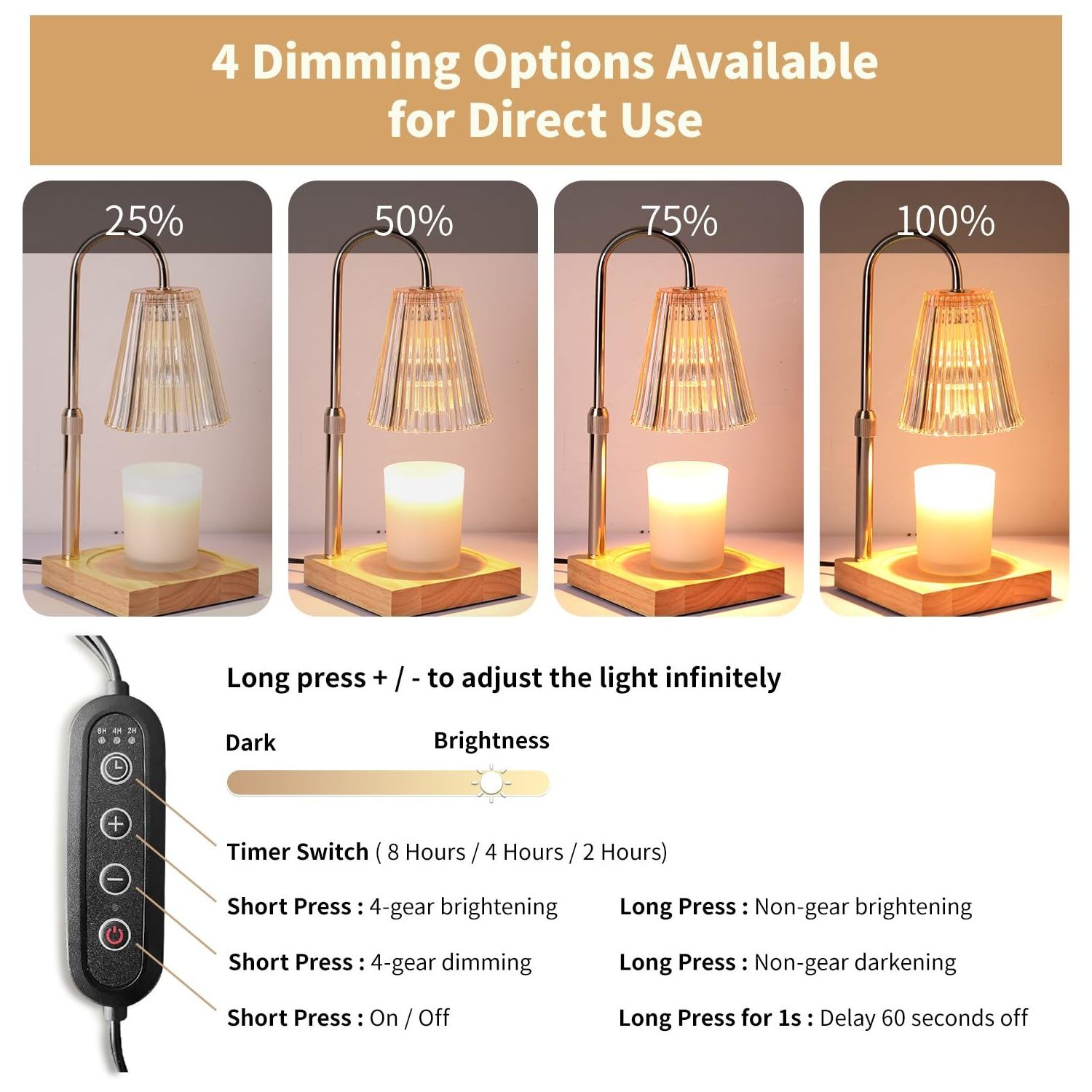 WANHUA wholesale candle warmer elegant modern 2024 flower adjustable height candle warmer lamp with timer dimmer