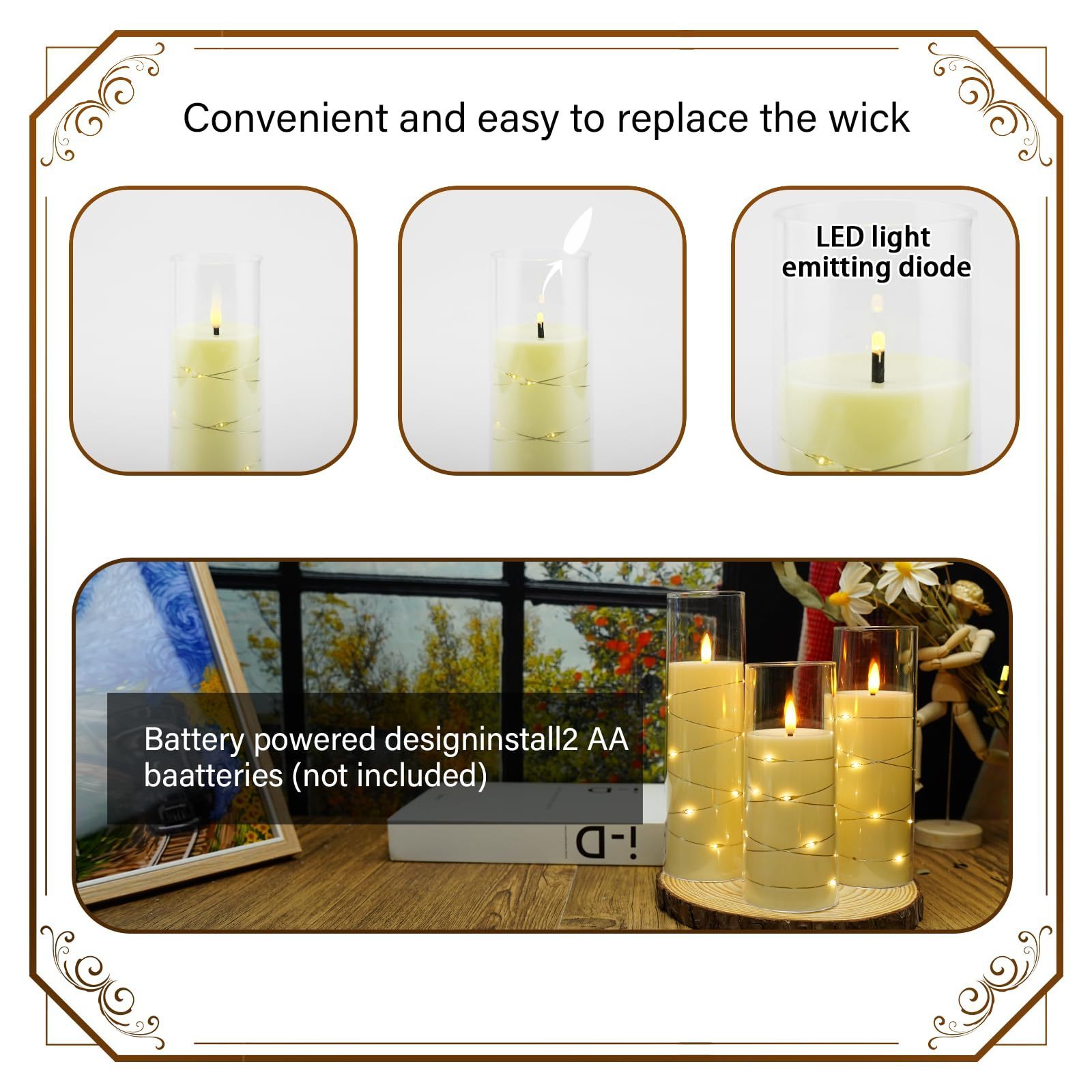 WANHUA wholesale supply essential oil soy religious custom flameless tea lights led pillar candles with logo