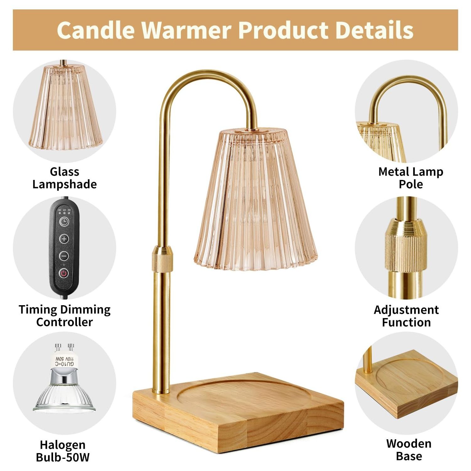 WANHUA wholesale candle warmer elegant modern 2024 flower adjustable height candle warmer lamp with timer dimmer