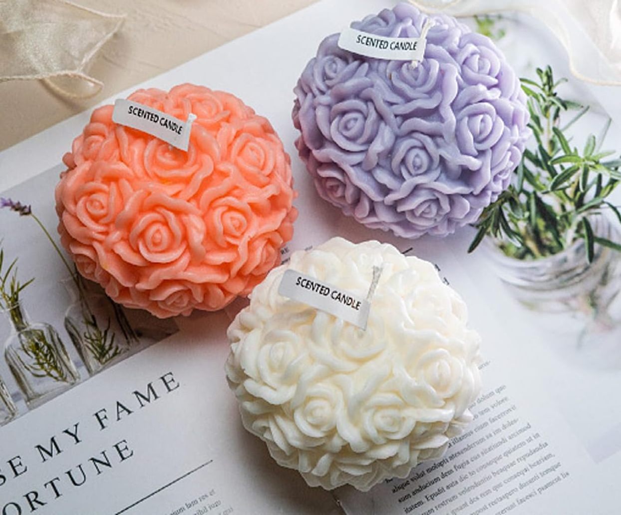 WANHUA party birthday luxury 100% soy wax healthy colorful wholesale custom scented rose ball candles