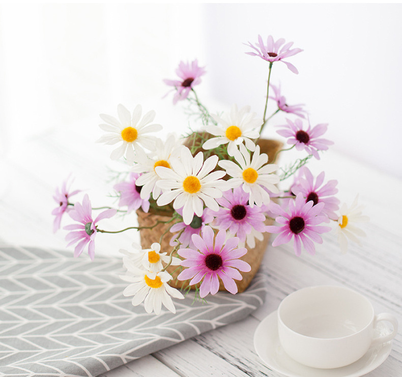 Realistic Silk Daisy Artificial Wedding Home Table Flower Faux Calliopsis White Daisy