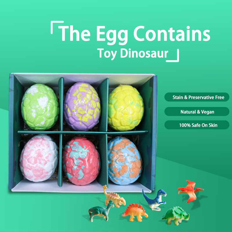 2021 Hot Sell Luxury Organic OEM Gift Set Colorful Dinosaur Contain Surprise Toys Inside Kids Safe Bath Bombs