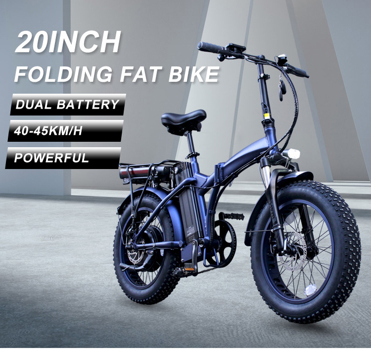 New wholesale foldable 1000w 48v fat tire dual batteries electric bike 20inch 500w electric folding bicycle 20