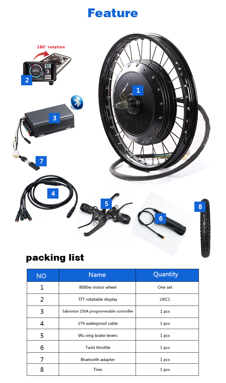 72v 8000w kit 72v 8000w hub electric bike motor kit 72v 8000w 3.5T 5T high torque fast speed dirt electric bike