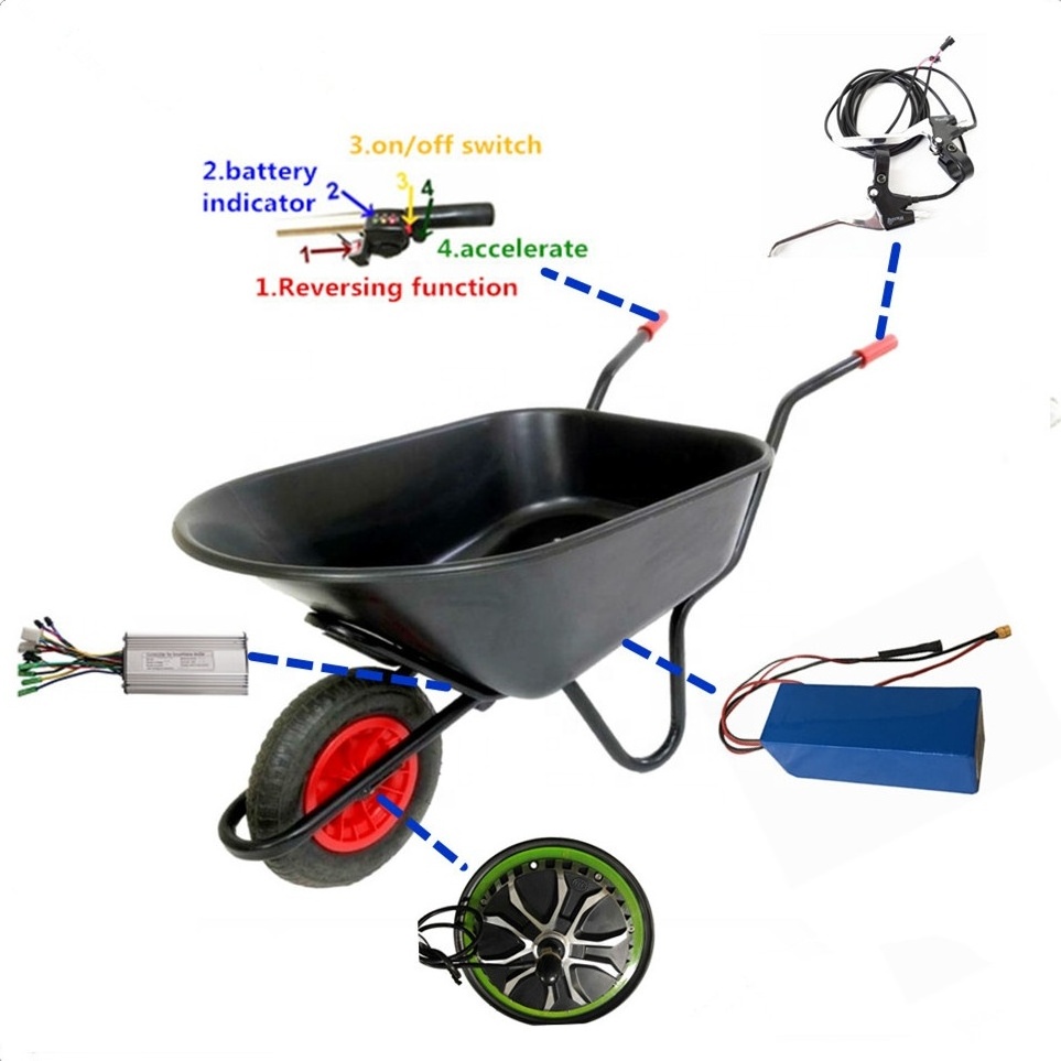 Reverse function 3-6km/h electric wheelbarrow wheelchair conversion kit with 10''x4.0 tire