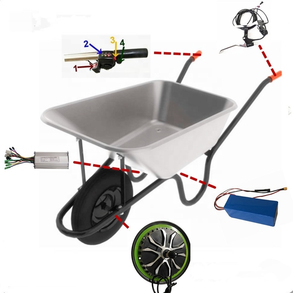 Reverse function 3-6km/h electric wheelbarrow wheelchair conversion kit with 10''x4.0 tire