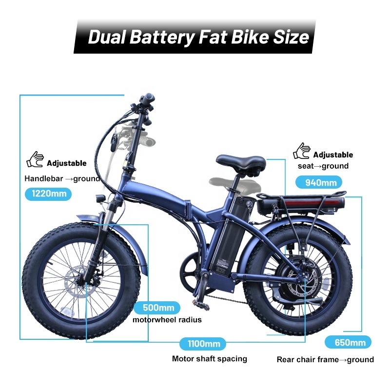 Factory Price 350W 500W 1000W Folding Ebike Dual Battery Electric Bike Bicycle 20 Inch Fat Tire E-bike