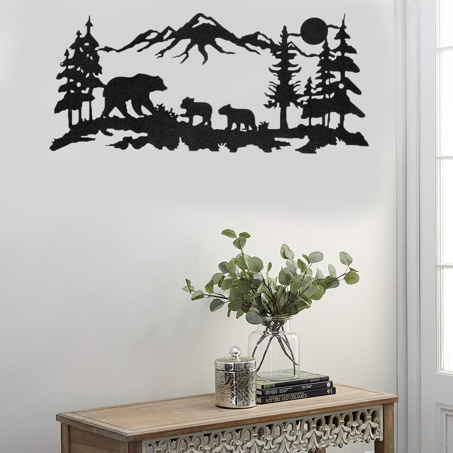 YJL Minimalist Living Room Bedroom Metal Wall Decor Black Forest Bear Silhouette Metal Arts Wall Arts Metal Wall Art