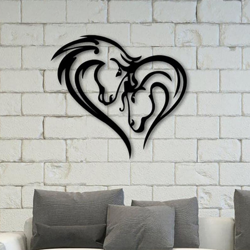 YJL Valentine's Day Bedroom Entrance Metal Wall Decor Love Shaped Horse Silhouette Metal Arts Wall Arts Metal Wall Art