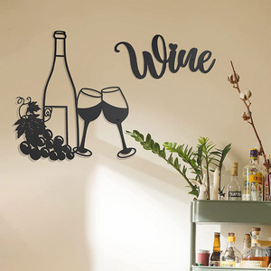 YJL Personalized Wine Theme Word Sign Black Wall Arts Living Room Wine Bottle Grapes Metal Arts Metal Wall Decor Metal Wall Art