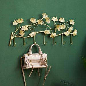 YJL Factory Modern 5 Hooks Wall Organisation Creative Golden Ginkgo Leaves Metal Hanging Coat Racks Storage Hooks Wall Hooks