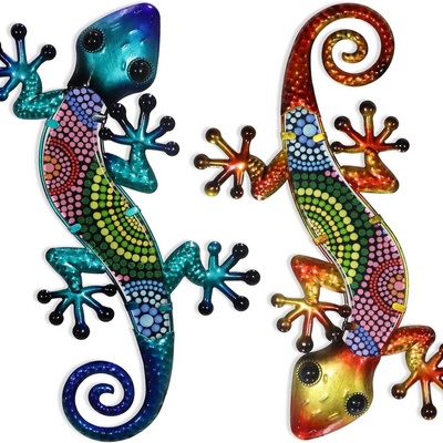 YJL Modern Outdoor Garden Fence Animal Wall Arts Colourful Gecko Lizard Metal Arts Metal Wall Decor Metal Wall Art