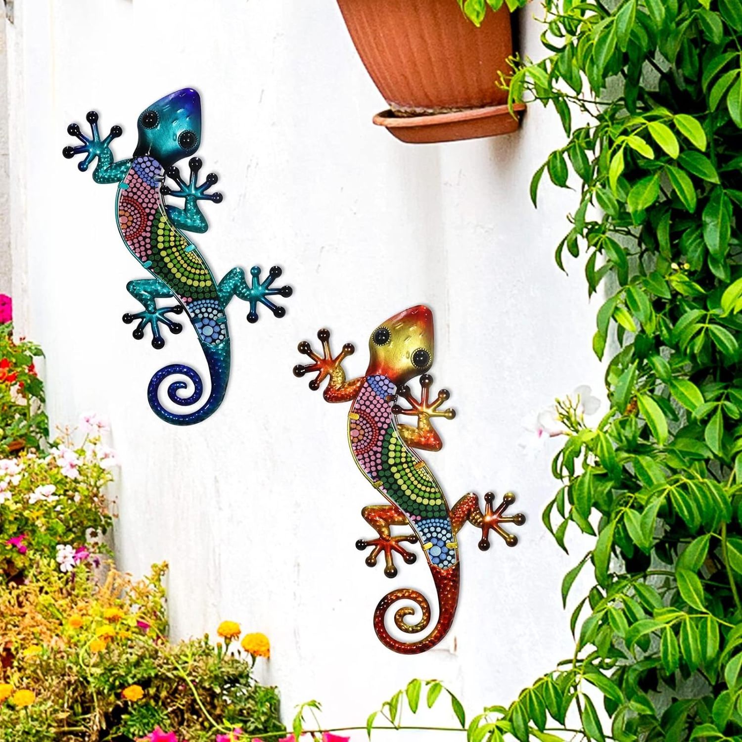 YJL Modern Outdoor Garden Fence Animal Wall Arts Colourful Gecko Lizard Metal Arts Metal Wall Decor Metal Wall Art