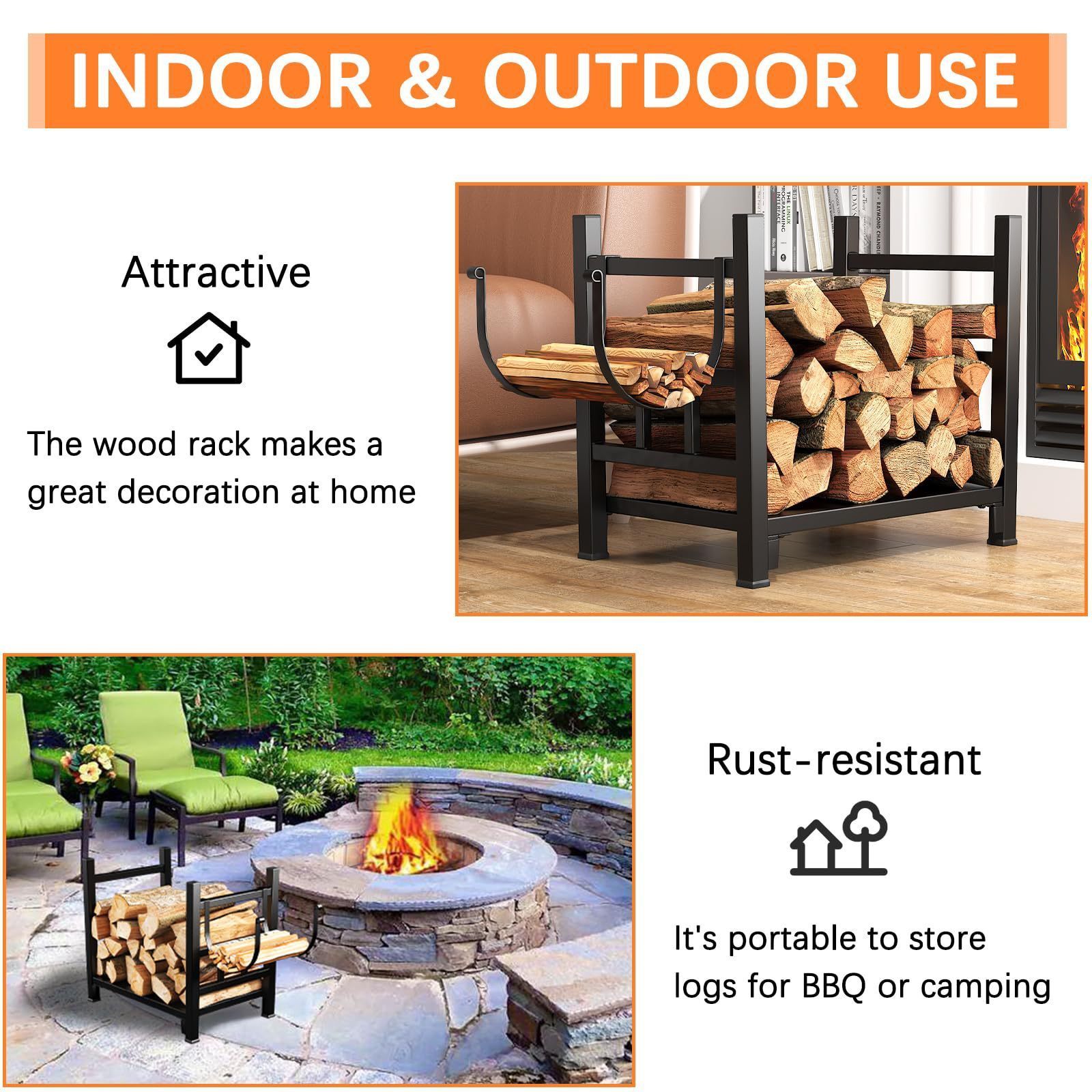 YJL Simple Household Metal Log Holder Indoor Outdoor Fireplace Fuel Firewood Rack Garden Firewood Storage