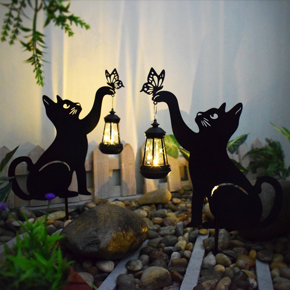 YJL Wholesale Halloween Outdoor Garden Decor Metal Garden Stakes Solar Lamp Black Cat Garden Stakes