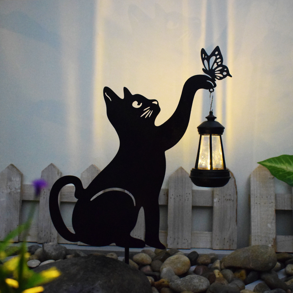 YJL Wholesale Halloween Outdoor Garden Decor Metal Garden Stakes Solar Lamp Black Cat Garden Stakes