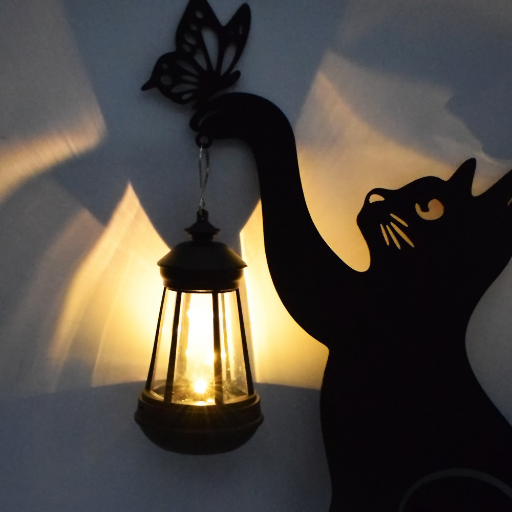 YJL Wholesale Halloween Outdoor Garden Decor Metal Garden Stakes Solar Lamp Black Cat Garden Stakes