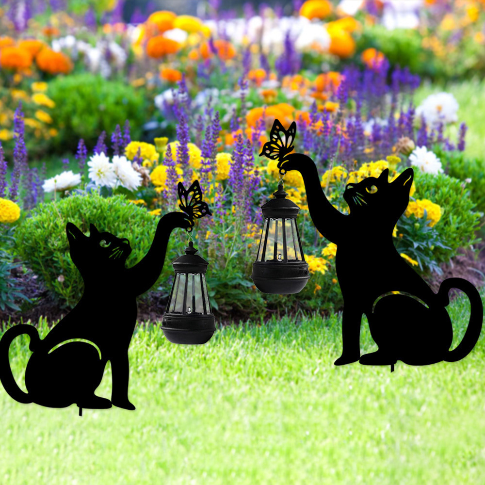 YJL Wholesale Halloween Outdoor Garden Decor Metal Garden Stakes Solar Lamp Black Cat Garden Stakes