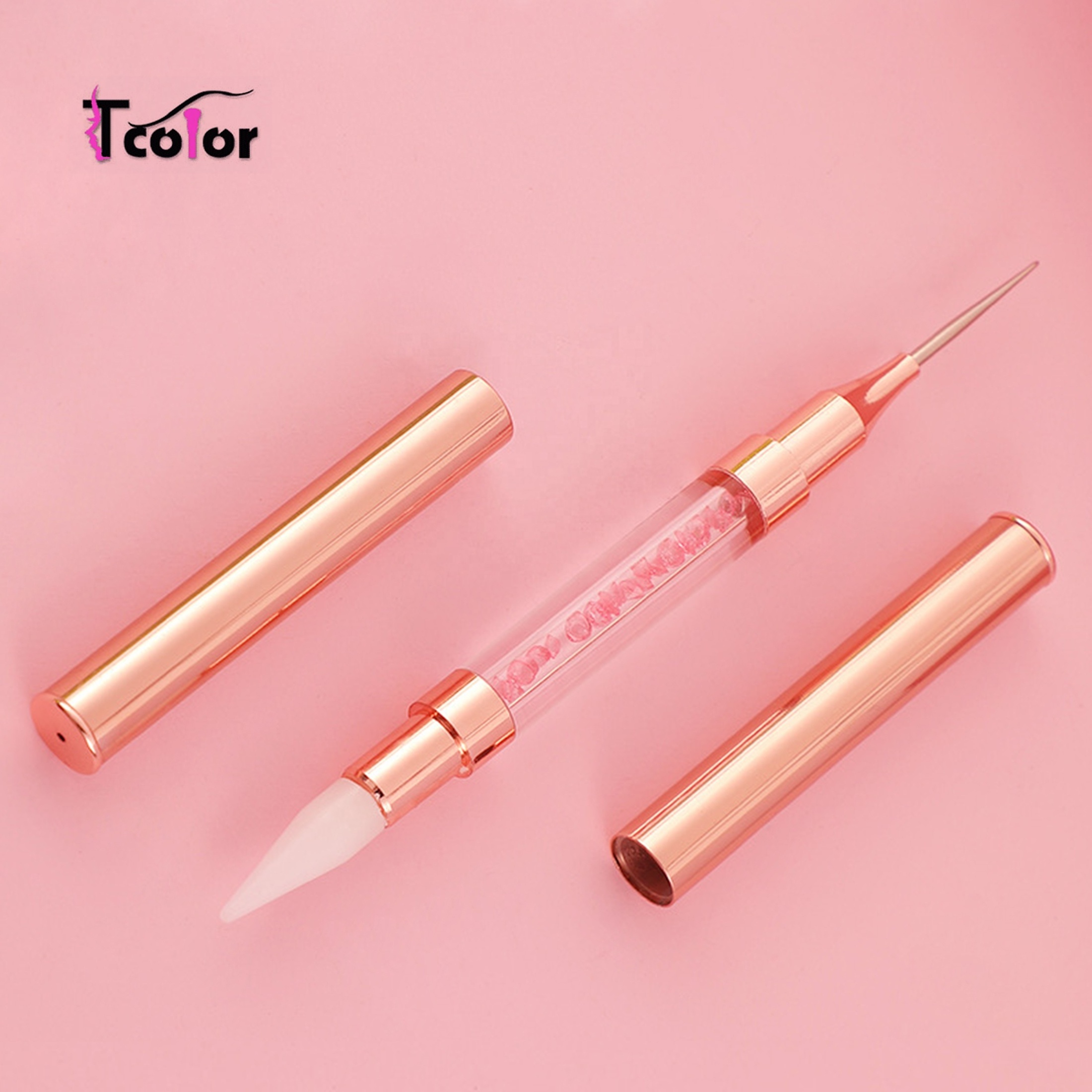 Rose Gold Nail Art Brush Double Head Dotting Wax Picker Pen for Nails Rhinestone