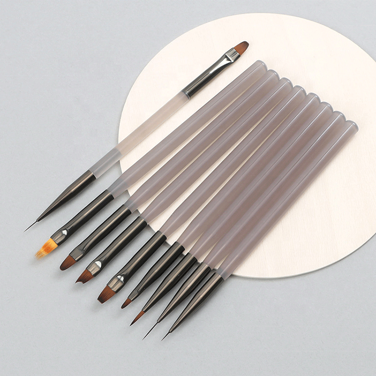 Wholesale Customized Logo Nylon Hair Acrylic Handle Liner UV Gel Flat Oval Painting Striper 9pcs Nail Art Brush Set