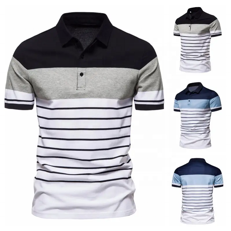 Hot sale high quality men polo t shirt classic solid color fully cotton polo shirts stripe collar polo shirt