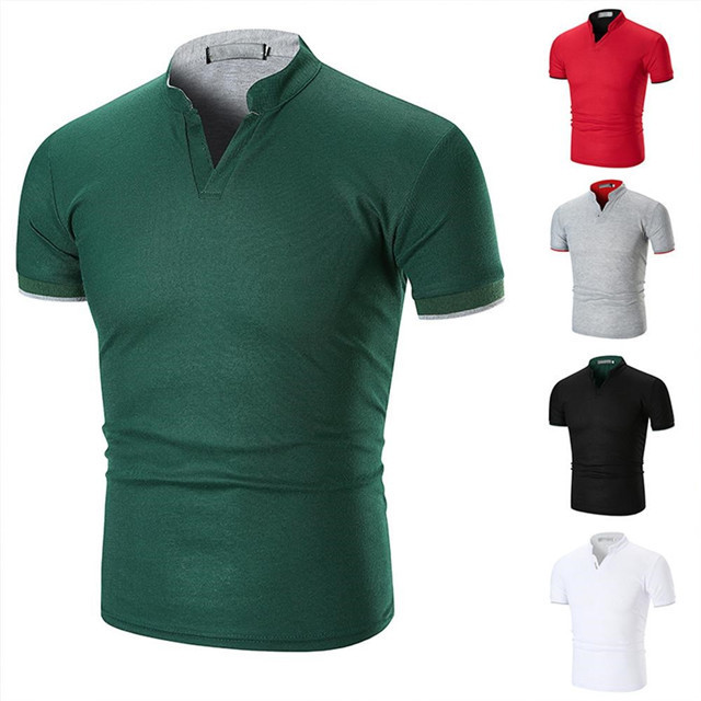 100% Cotton polo v neck t shirts for mens short sleeve polo shirt stand-up collar  Polo T-shirt