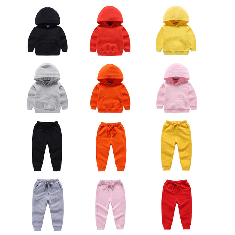 Hooded kids sweat suits autumn factory custom cute pattern printing track suits