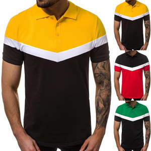 casual wear for men color combination polyester fabric color block shirt polo shirt polo black yellow polo shirt