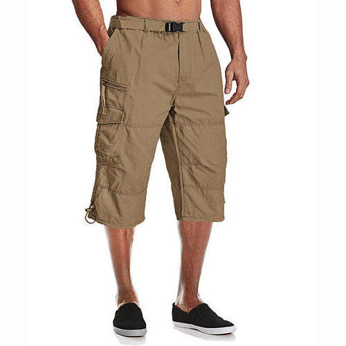 Camo Running Short Pants Fleece 100% Cotton Below Knee Length 3/4 Long Shorts Mens Pants Multi Pocket Summer Men's Cargo Shorts