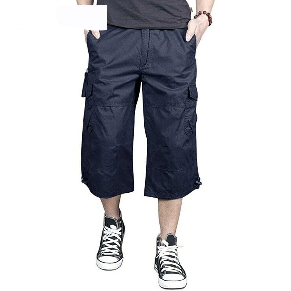 Camo Running Short Pants Fleece 100% Cotton Below Knee Length 3/4 Long Shorts Mens Pants Multi Pocket Summer Men's Cargo Shorts