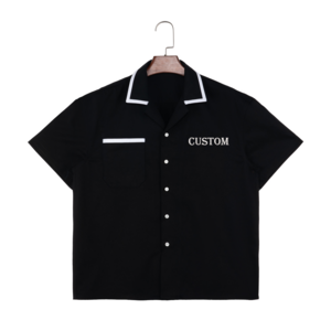 Factory Custom Cuban Camp Collar Cotton Twill Designer Chain Embroidery Bowling Shirts For Men