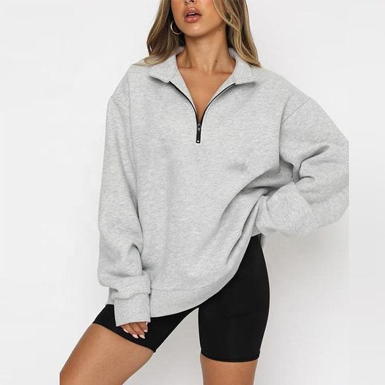 New custom women long sleeves sweatshirts zipper up oversized jumpers women's hoodies & sweatshirts