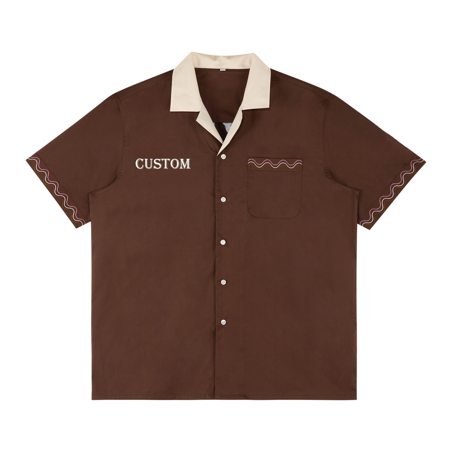 Factory Custom Cuban Camp Collar Cotton Twill Designer Chain Embroidery Bowling Shirts For Men