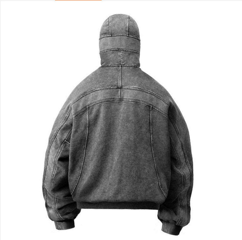 2024 New Design Low Moq Wholesale Drop Shoulder Acid Wash Vintage Hoodie Men Full Face Hood Half Zip Up Retro Ninja Hoodie