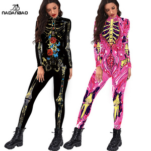 NADANBAO plus size jumpsuits women skull jumpsuit fitness Halloween carnival costume cosplay woman outfit jumpsuit