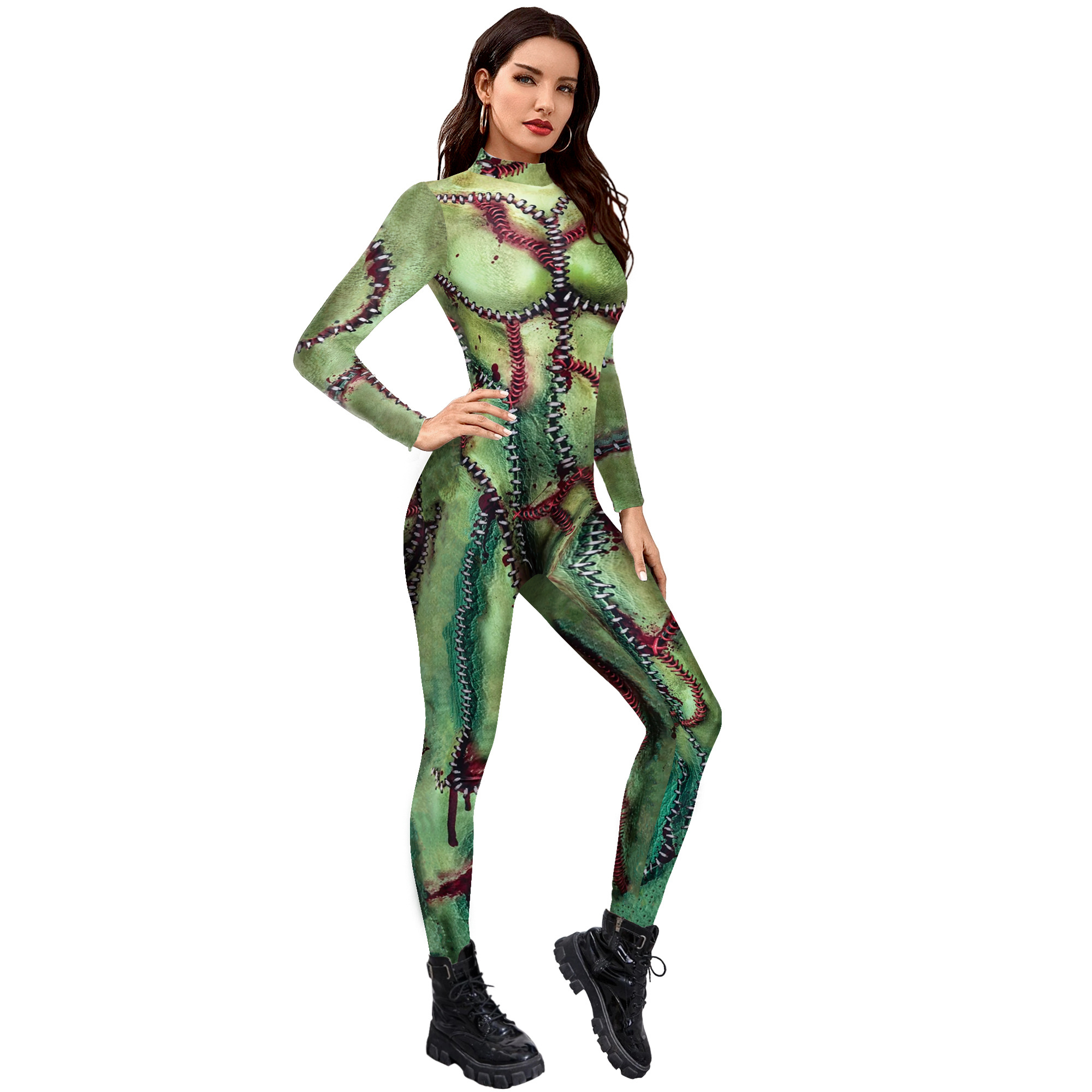 NADANBAO New Halloween Costume Ladies Masquerade Horror 3D Printing Cosplay Jumpsuit Halloween Costume Adult