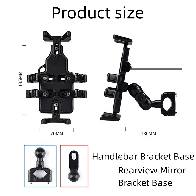 High quality universal bicycle and motorcycle cell phone holder pc aluminum motorcycles accessories 360 rotating usb charger