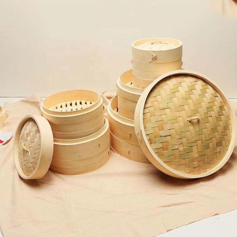 Wholesale amazon hot selling 2023 2 Layer Traditional Asian mini bamboo steamer favors for dim sum, chicken, fish, vegetable