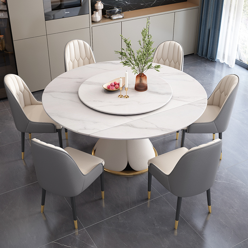 New designed Marble  Extendable Round Dinner Table rotating adjustable rectangular circular dining table