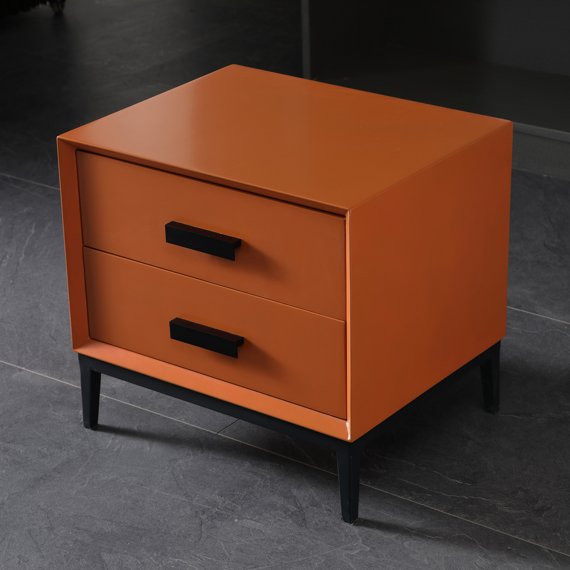 New luxury hotel bedroom furniture modern solid wood lacquered nightstand double drawer multifunctional practical nightstand