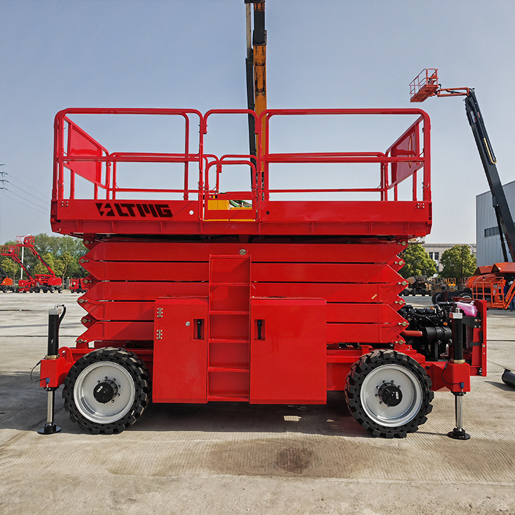 Factory price 10m 12m height hydraulic 300kg wheel aerial work platform small electric scissor lift with strong outrigger