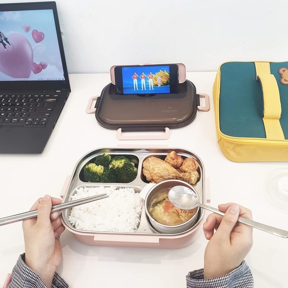 new trending food grade insulated child student plastic metal 304 stainless steel bento lunch box with compartment